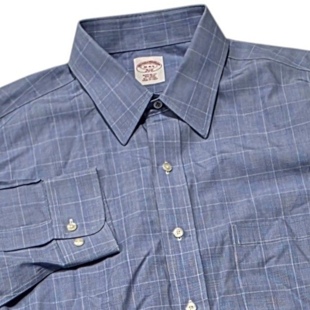 Brooks Brothers 346 Dress Shirt Mens 16 34/35 Blue Plaid Cotton Non-Iron